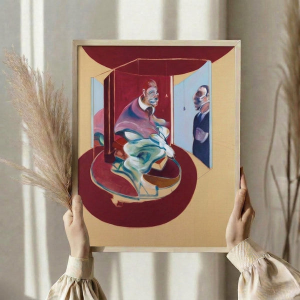 Visceral abstract painting of a papal subject dominated by intense red pigments and shadowy forms, presented as framed wall art.