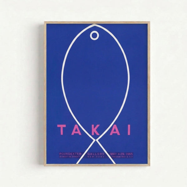 Modern geometric fish design in hot pink and deep blue with clean lines, reflecting Bauhaus minimalist aesthetics in this framed wall art print.