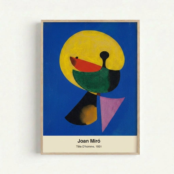 Minimalist framed art print featuring a stylized head composed of abstract geometric shapes and earthy neutral colors, embodying intellectual modernist design.