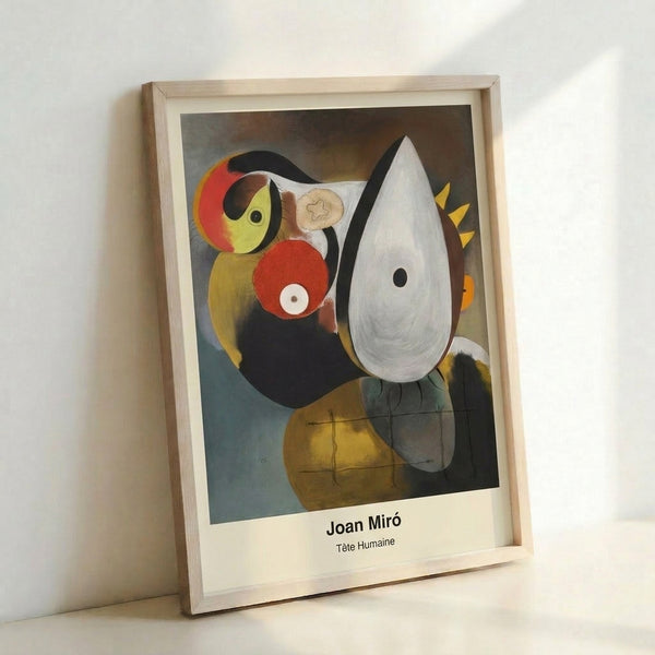 Dreamlike faceless figure rendered in muted earth tones and bold lines, a surreal abstract art print on wall.