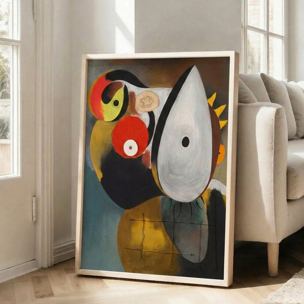 Modernist interpretation of a human head built from intersecting shapes and lines in subdued earth tones and black, creating an intellectual artistic statement.
