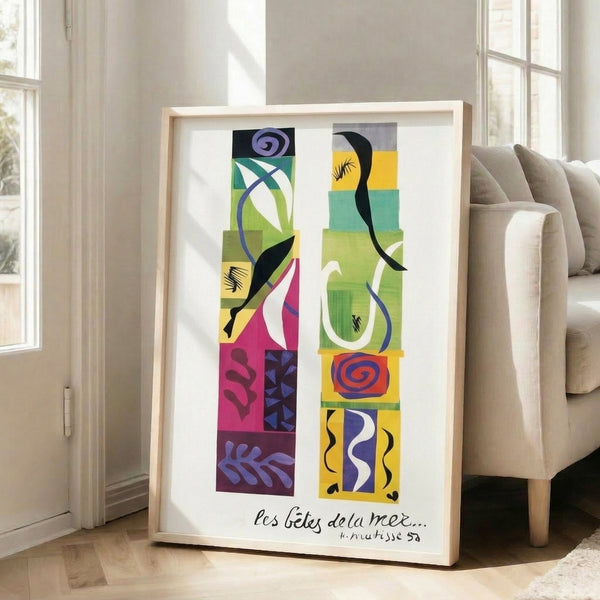 Colorful cut-paper poster art with dynamic organic forms evoking movement and the natural wonder of ocean life.
