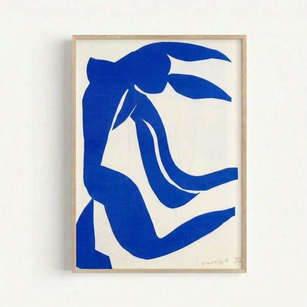 Modern poster art with fluid, sweeping forms in muted colors including ochre, blush, and cream, displaying the signature cut-paper aesthetic of twentieth-century abstraction.