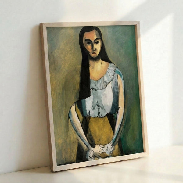 Wabi-sabi inspired portrait featuring a contemplative woman rendered in gentle, restrained colors with minimalist form and expressive mark-making.