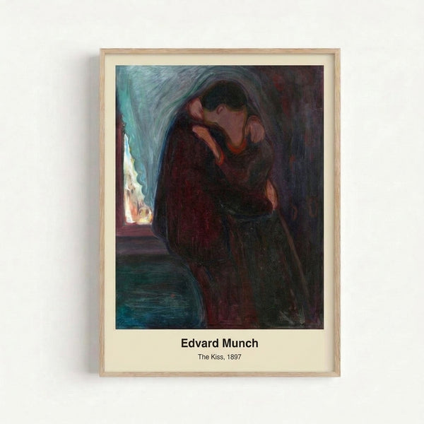 Minimalist poster featuring a couple locked in a close embrace, their faces merging in shadow with earthy brown and cream hues, conveying a mood of dark romance and emotional depth.