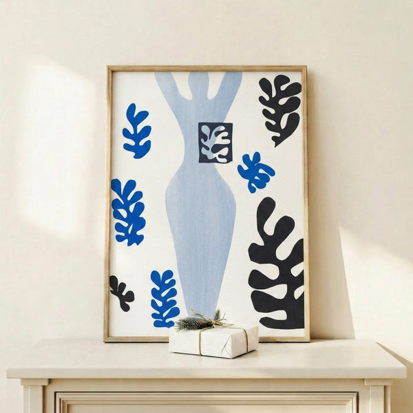 Contemporary lithograph print featuring simplified geometric forms and warm color palette, interpreting a figurative subject through abstract cutout aesthetics.