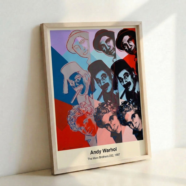 Bold pop art portrait of comedic legends rendered in electric blues and vivid reds with high-contrast colors typical of contemporary pop art printmaking.