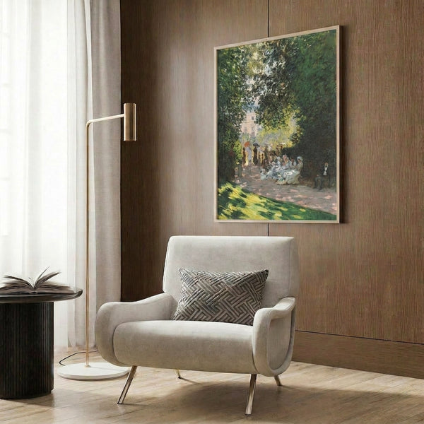 Dreamy landscape of Parc Monceau in muted blues and neutral tones with soft Impressionist technique, mounted as a classic framed art print.