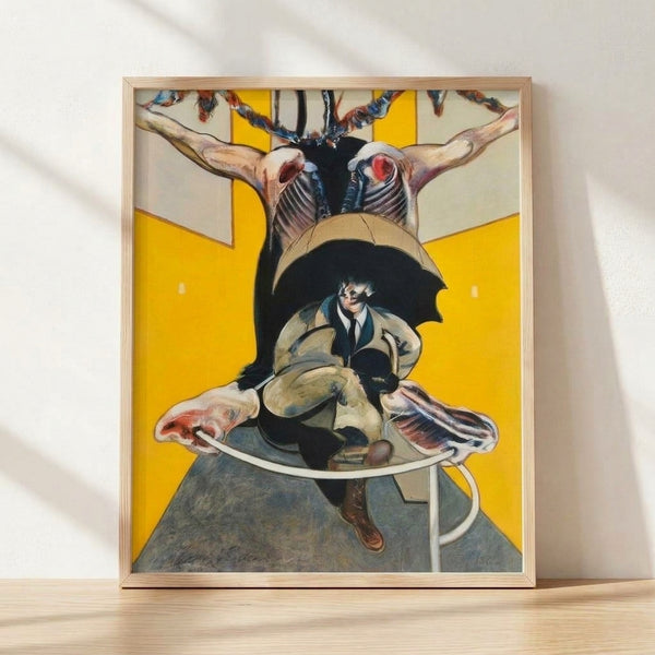 Abstract Expressionist framed poster featuring geometric forms and muted earth tones, evoking the haunting, fragmented style of mid-20th century modernism.