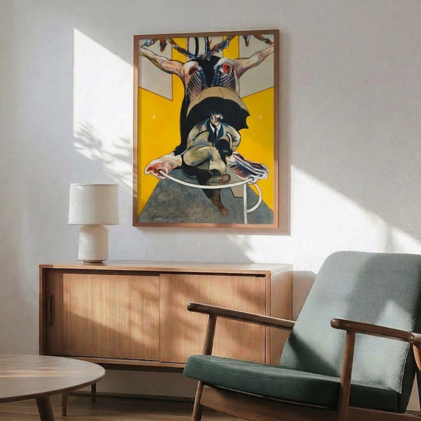 Framed art print with abstracted compositional elements in ochre, grey, and black tones, characteristic of post-war avant-garde painting.