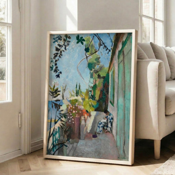 Wall art poster of Matisse's The Terrace St Tropez, an early 20th-century masterpiece featuring a luminous terrace view with loose abstracted forms in saturated colors.