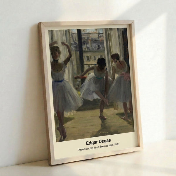 Contemplative Impressionist scene of ballet dancers at rest in a mirrored exercise room, composed with soft warm and cool hues that evoke a quiet moment of artistic study.