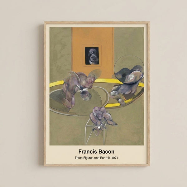 Surreal artwork with fragmented human forms and a bird-like figure against a muted palette of browns and blacks, conveying tragic intensity and psychological unease.