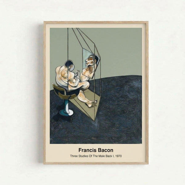 Three-panel modern art print showing a man's back in abstract form, featuring muted tones of cream and charcoal with geometric structures that convey introspection and psychological tension.