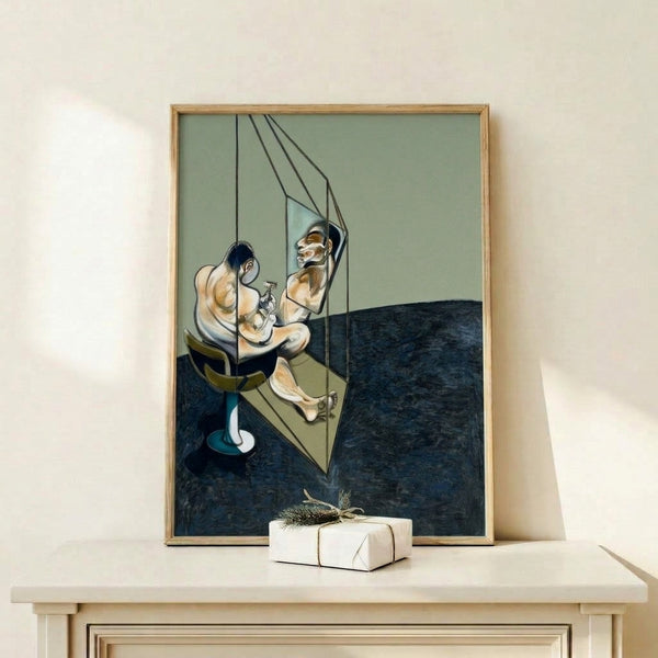 Framed poster print featuring three gestural studies of a man's back, rendered in subdued palette with bold expressive brushwork characteristic of mid-century abstraction.