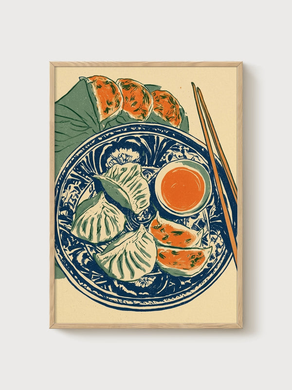 Asian Food Print poster in oak frame