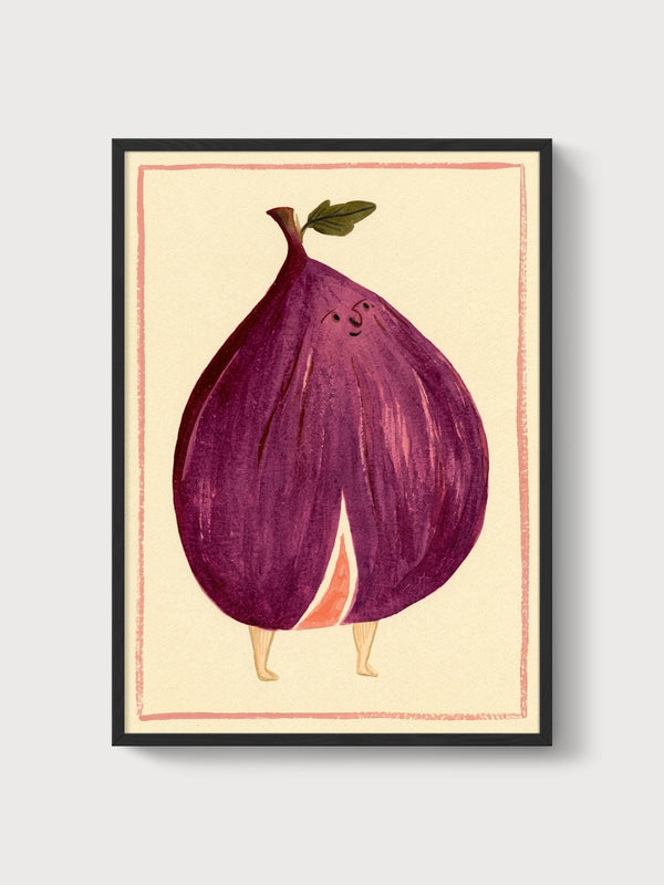Whimsical Fig Fruit Print poster in black frame