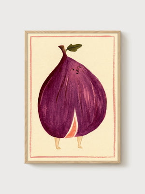 Whimsical Fig Fruit Print poster in oak frame
