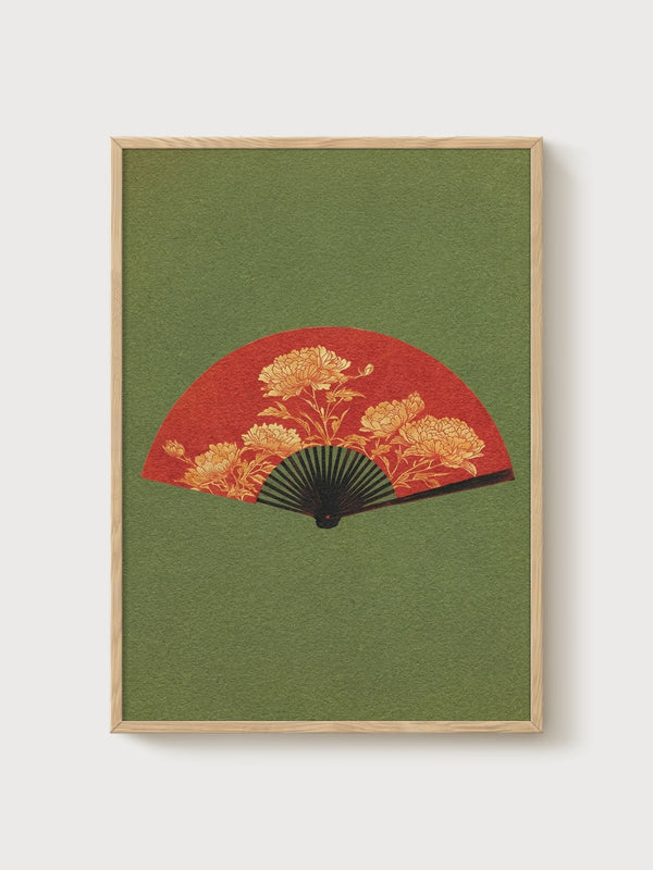Chrysanthemum Fan Print poster in oak frame