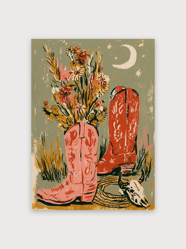 Western Cowboy Boot Cactus Night - Digital Download