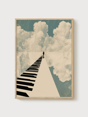Man In The Arena Surreal Piano Path Poster poster in oak frame