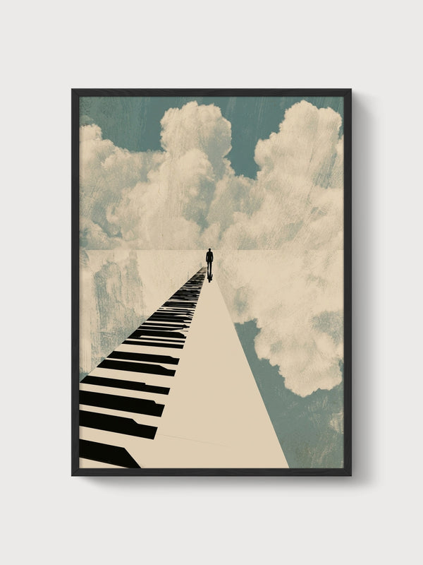 Man In The Arena Surreal Piano Path Poster poster in black frame