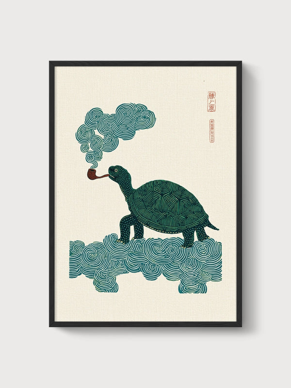 Japanese Woodblock Turtle Poster poster in black frame