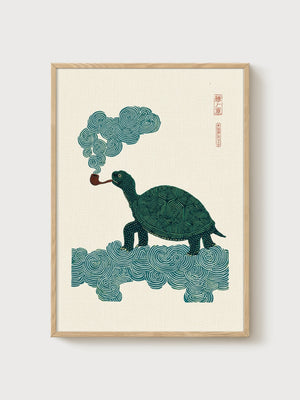 Japanese Woodblock Turtle Poster poster in oak frame