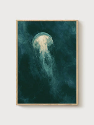 Jellyfish Poster poster in oak frame
