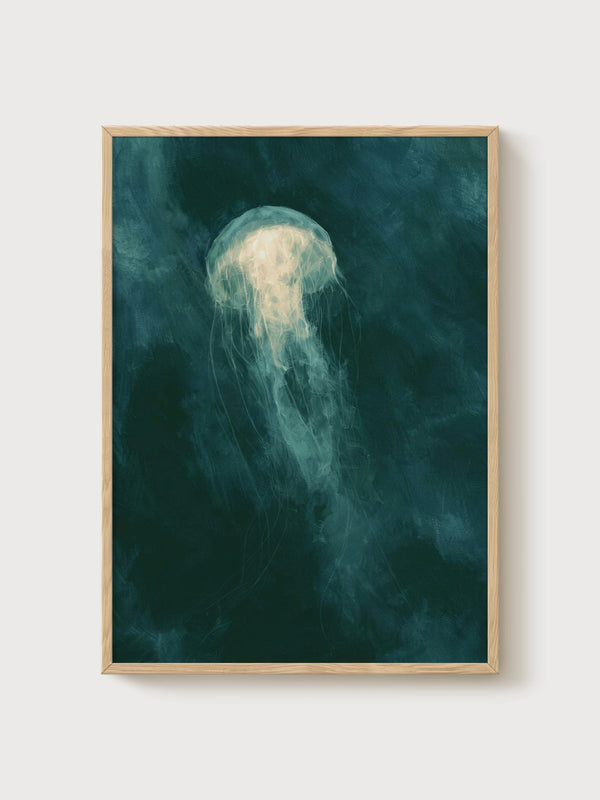 Jellyfish Poster poster in oak frame