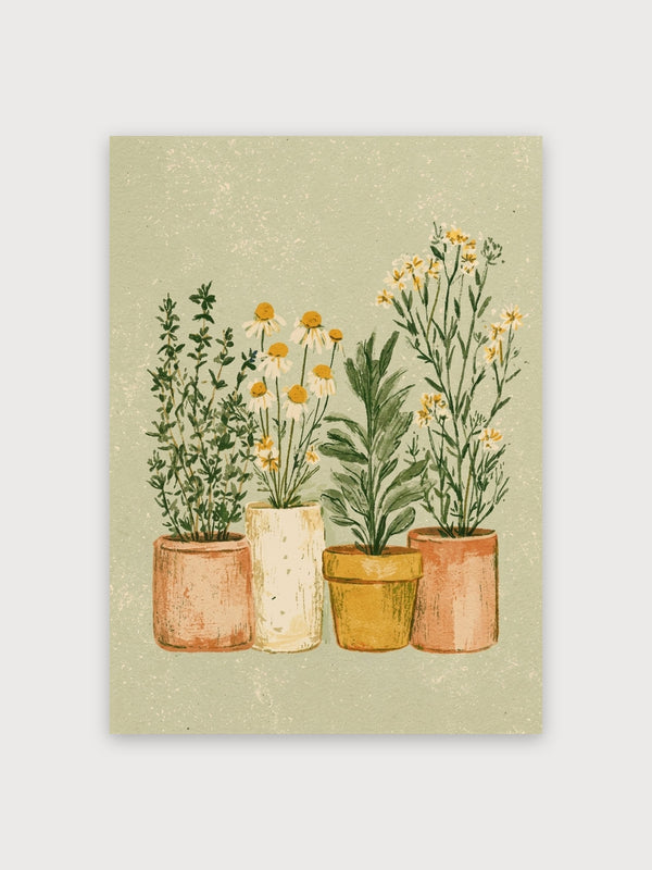 Potted Flowers Watercolor Garden - Digital Download