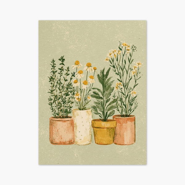 Watercolor Flowers Potted Herbs Print art print