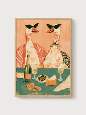 Silly Goose Print poster in oak frame