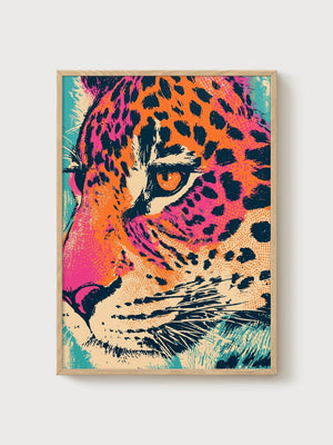 Leopard Wall Art poster in oak frame