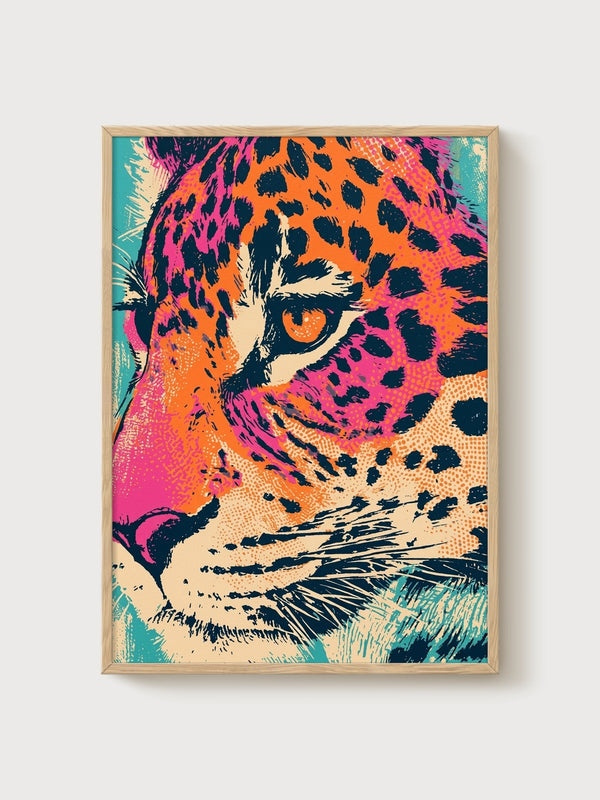 Leopard Wall Art poster in oak frame