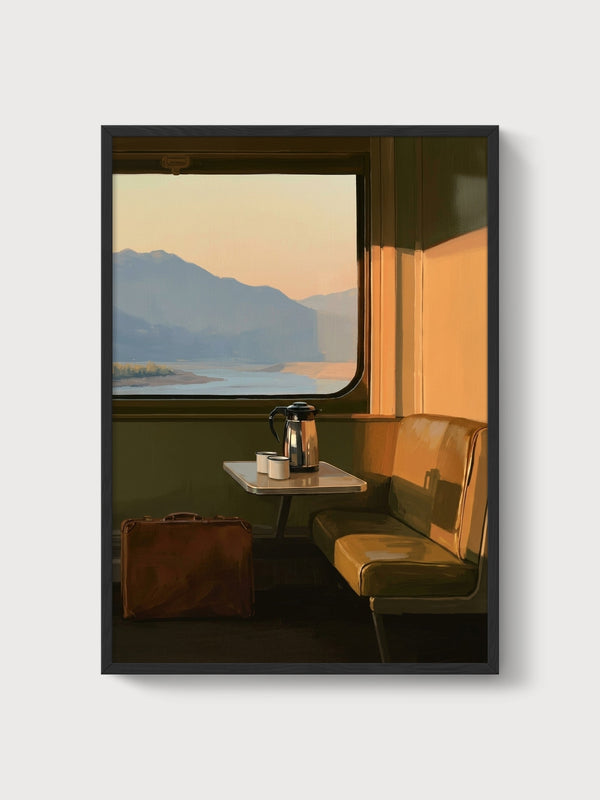 Vintage Train Compartment Poster poster in black frame