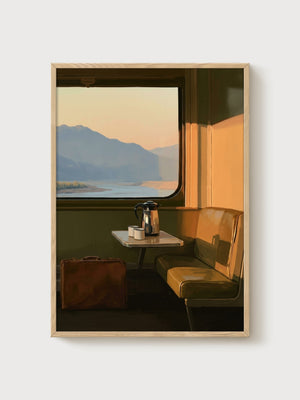 Vintage Train Compartment Poster poster in oak frame