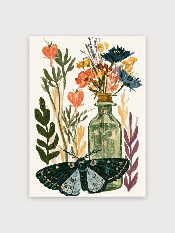 Watercolor Botanical Moth Arrangement - Digital Download