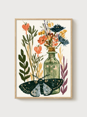 Watercolor Wildflowers Print poster in oak frame