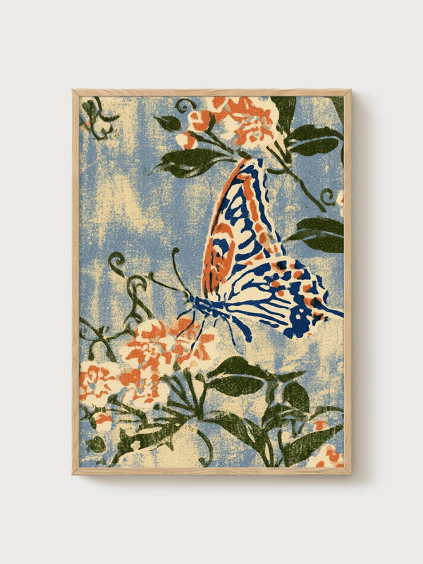 Monarch Butterfly Wall Art poster in oak frame