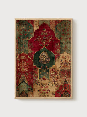 Antique Persian Textile Print poster in oak frame