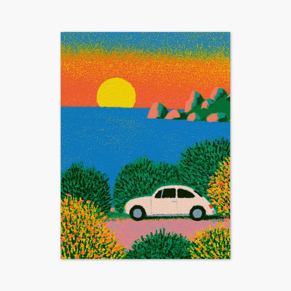 Retro Sunset Car Poster art print