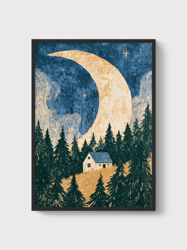 Crescent Moon Print poster in black frame