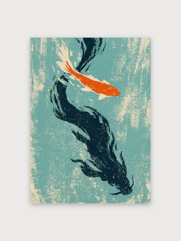 Minimalist Koi Fish Woodblock - Digital Download