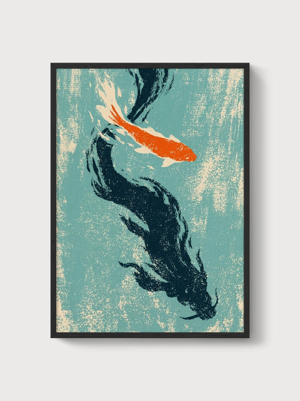 Koi Fish Wall Art poster in black frame