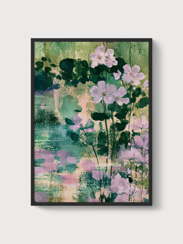 Watercolor Flowers Print poster in black frame
