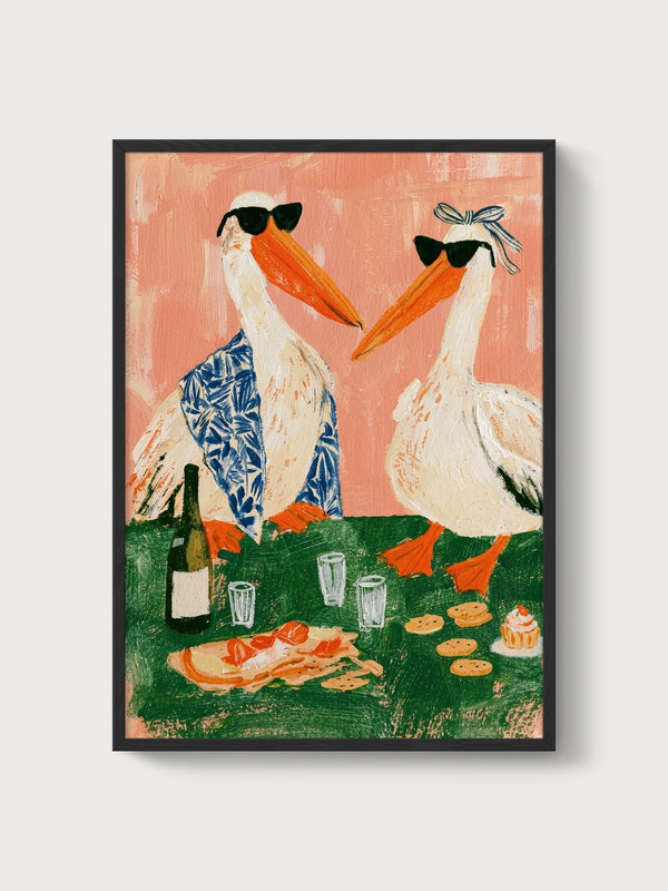 Pelican Bird Painting poster in black frame