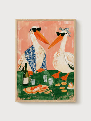 Pelican Bird Painting poster in oak frame