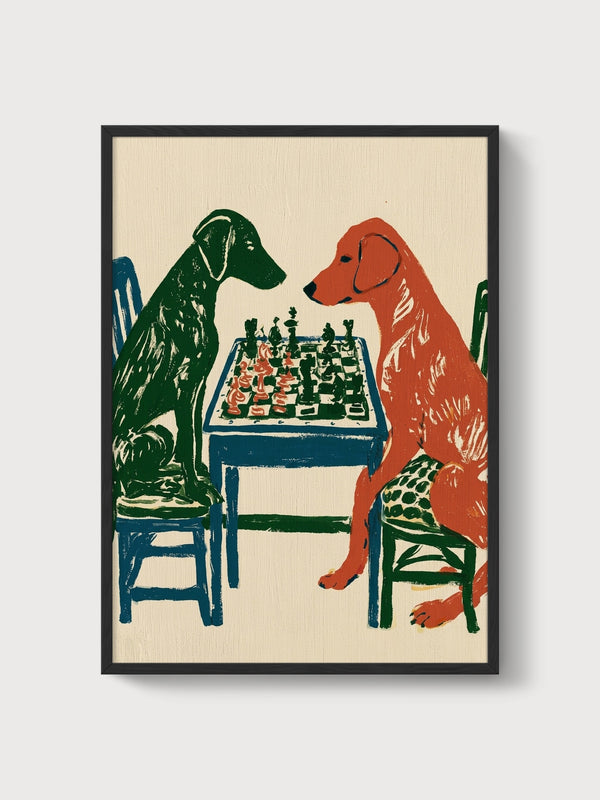 Dog Painting Chess Wall Art poster in black frame