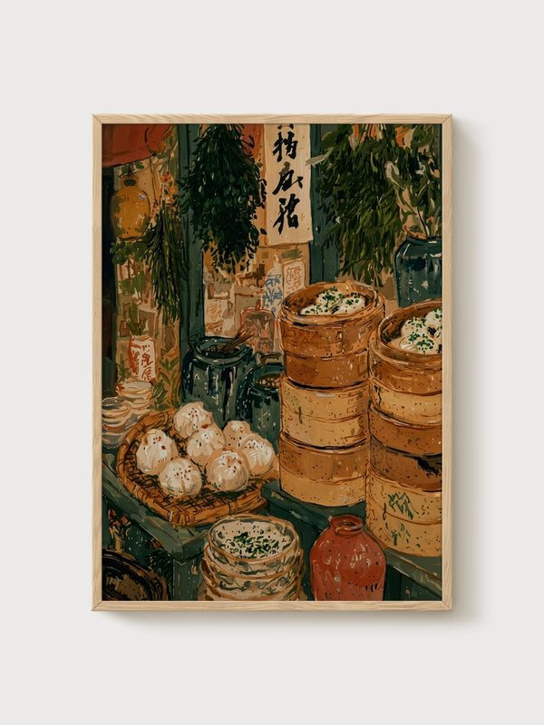 Dim Sum Market Poster poster in oak frame
